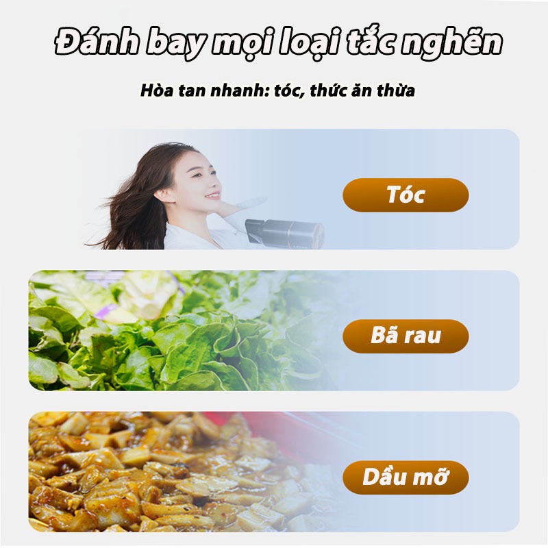 Dung dịch thông tắc ống nước mạnh lực giải tỏa dầu mỡ tóc lông khử mùi an toàn ống PVC tiện lợi