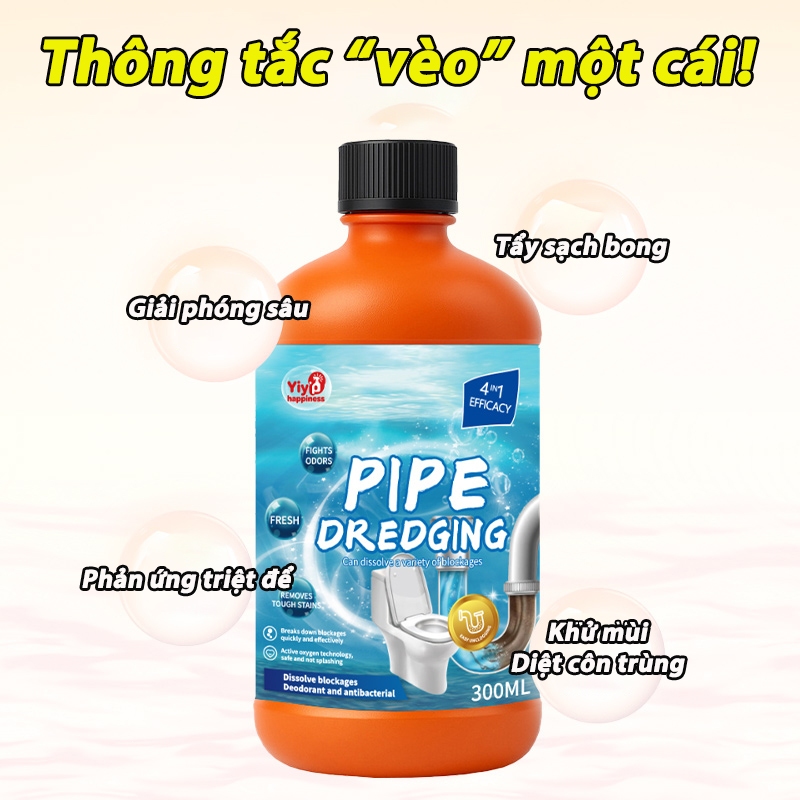 Dung dịch thông tắc ống nước mạnh lực giải tỏa dầu mỡ tóc lông khử mùi an toàn ống PVC tiện lợi