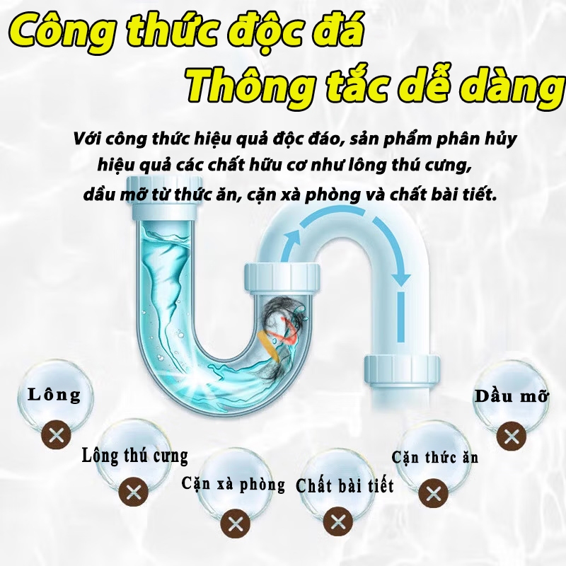 Dung dịch thông tắc ống nước mạnh lực giải tỏa dầu mỡ tóc lông khử mùi an toàn ống PVC tiện lợi