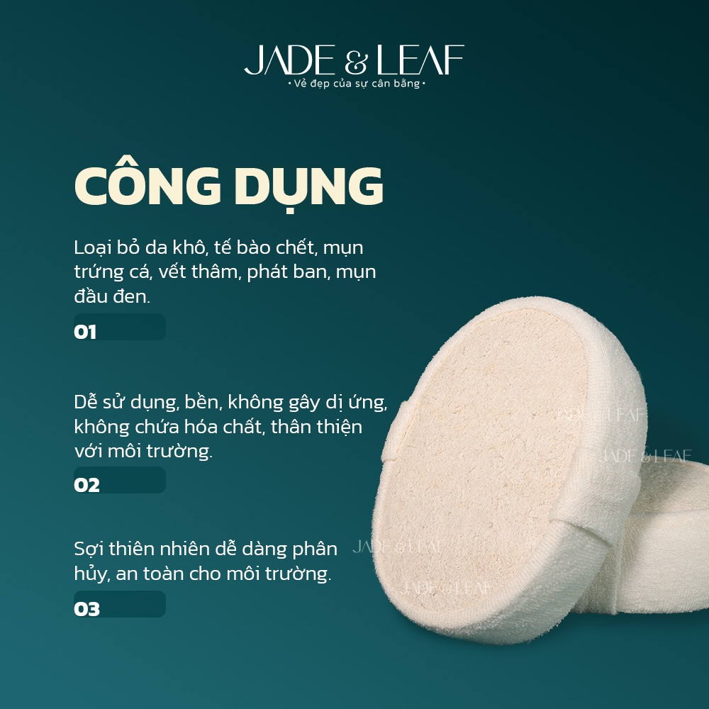 Bông Tắm Xơ Mướp Jade&Leaf Kết Hợp Bọt Biển Mềm Mịn, Tẩy Tế Bào Chết Body, Chăm Sóc Da Tự Nhiên