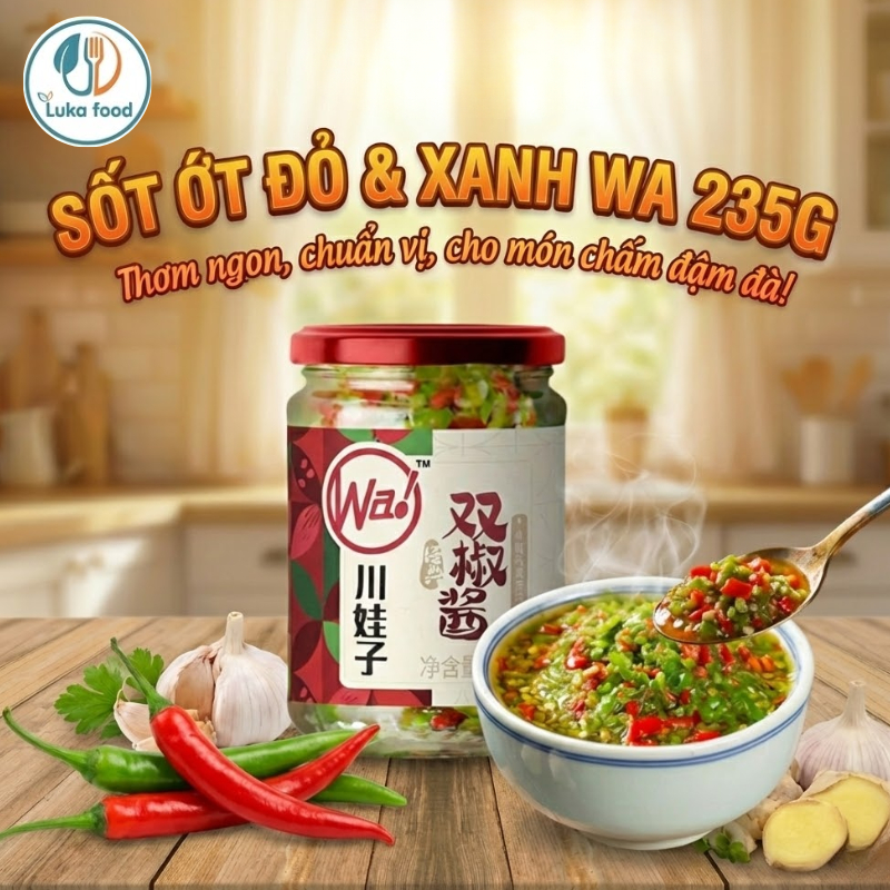 Sốt Ớt Đỏ & Xanh Wa Hũ 235g - Gia Vị Tứ Xuyên Thơm Nồng, Vị Cay Đậm Đà, Lên Men Tự Nhiên,  Dùng Xào Nấu Luka Food