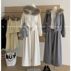 TRIANGLE - DE Set (Cân nhắc kỹ, return is not welcomed)- Set bộ nỉ lót nhung có mũ lông phong cách Hàn Quốc, thanh lịch