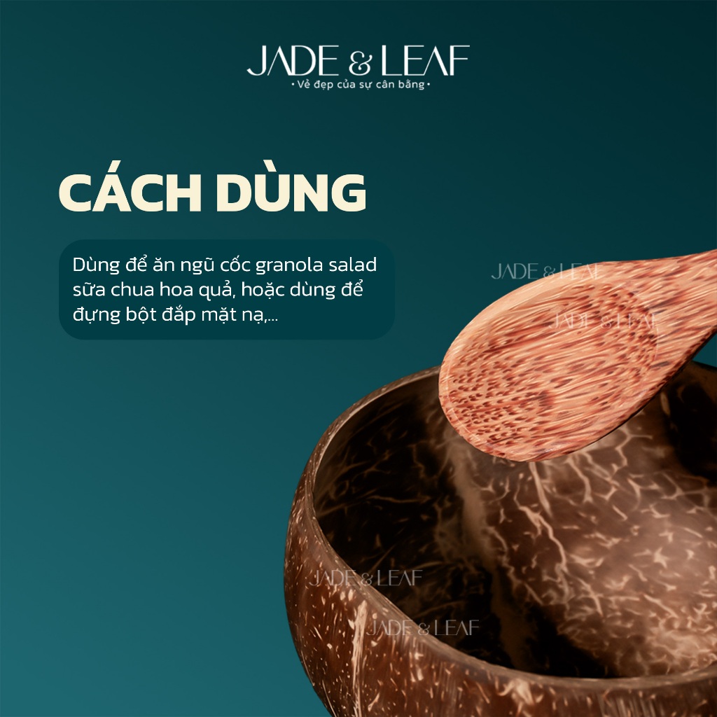 Combo Bát Gáo Dừa Jade&Leaf Kèm Muỗng Gỗ Hàn Quốc Cao Cấp, Ăn Cơm Ngũ Cốc Đựng Bột Đắp Mặt Nạ