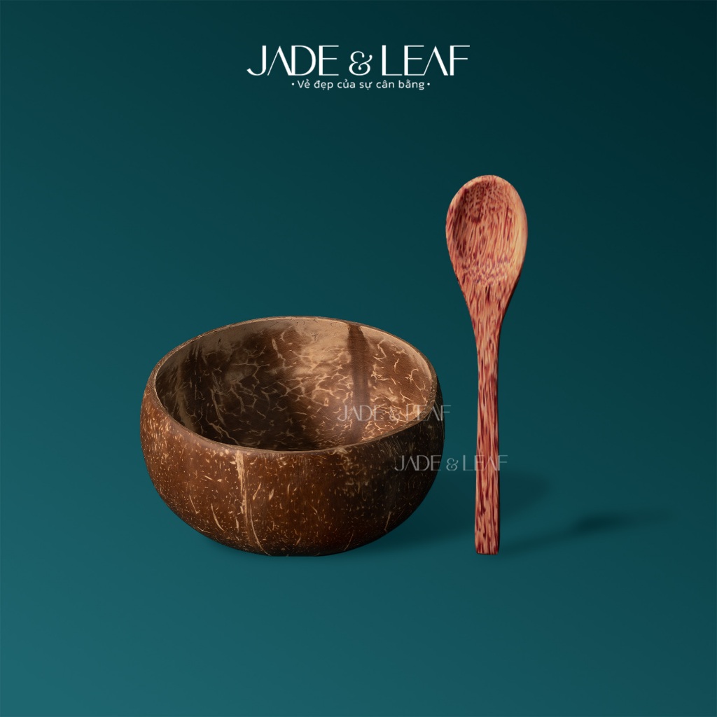 Combo Bát Gáo Dừa Jade&Leaf Kèm Muỗng Gỗ Hàn Quốc Cao Cấp, Ăn Cơm Ngũ Cốc Đựng Bột Đắp Mặt Nạ