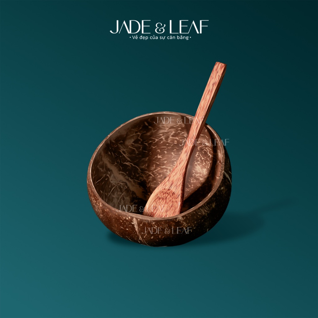 Combo Bát Gáo Dừa Jade&Leaf Kèm Muỗng Gỗ Hàn Quốc Cao Cấp, Ăn Cơm Ngũ Cốc Đựng Bột Đắp Mặt Nạ