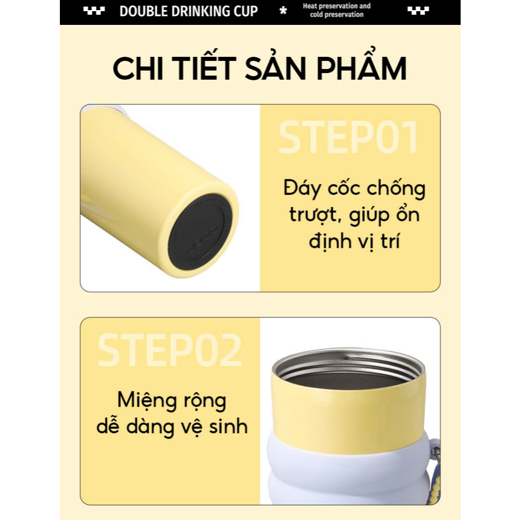 Bình Nước Giữ Nhiệt KokoPink Inox 304 – Dễ Thương, Có Ống Hút & Quai Đeo, Giữ Nóng Lạnh Lâu Tặng Kèm Dụng Cụ Vệ Sinh