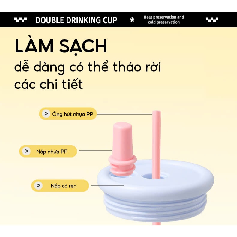 Bình Giữ Nhiệt KokoPink Cao Cấp – Kiểu Dáng Thời Trang, Có Ống Hút, Phù Hợp Cho Bé & Người Lớn, Tặng Kèm Dụng Cụ Vệ Sinh