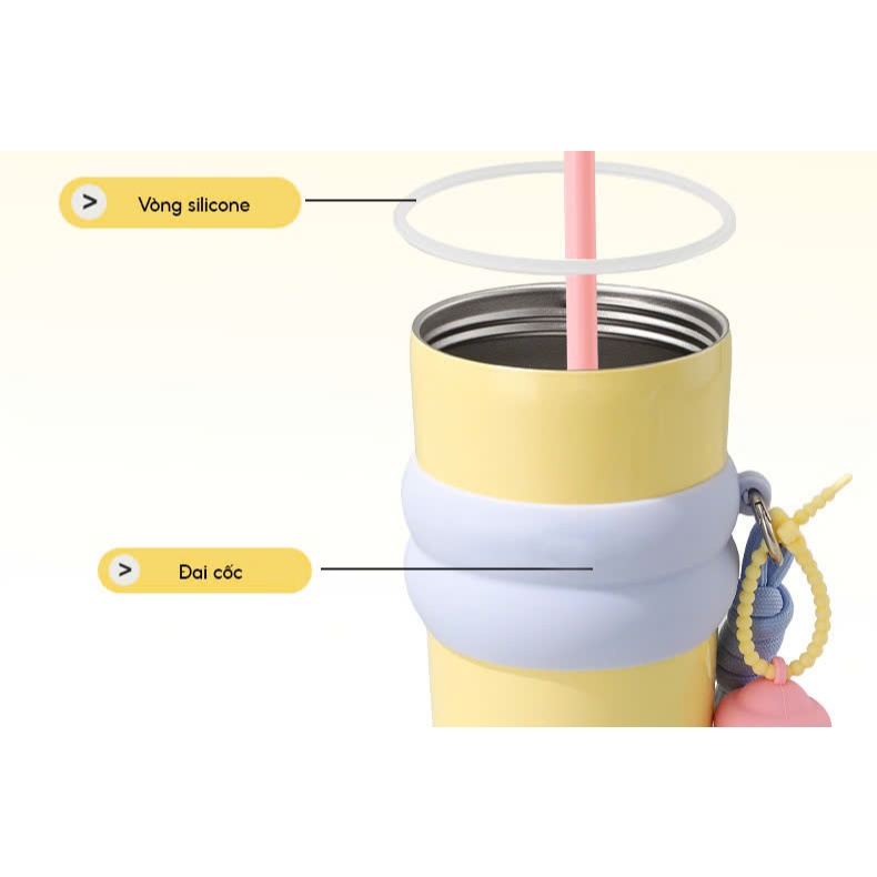 Bình Giữ Nhiệt KokoPink Cao Cấp – Kiểu Dáng Thời Trang, Có Ống Hút, Phù Hợp Cho Bé & Người Lớn, Tặng Kèm Dụng Cụ Vệ Sinh