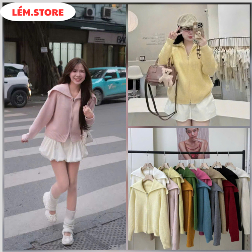 Áo khoác len cardigan cổ bẻ vạt to khoá 2 kiểu Nữ hàng QC loại 1 dày dặn from chuẩn