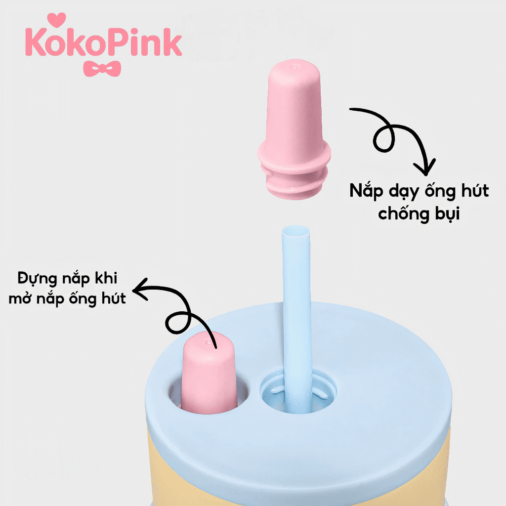 Ly Nước Giữ Nhiệt KokoPink Cute Hàn Quốc – Thiết Kế Đẹp, Có Ống Hút, Tặng Phụ Kiện Đi Kèm, Inox 304 An Toàn Sức Khỏe