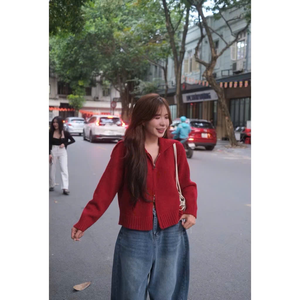 Áo khoác len cardigan cổ bẻ vạt to khoá 2 kiểu Nữ hàng QC loại 1 dày dặn from chuẩn