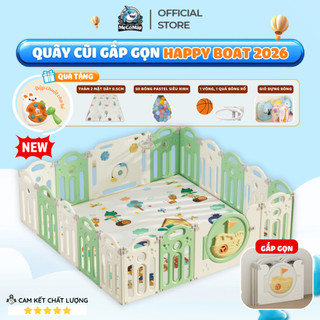 [Mới 2026] Quây Cũi Nhựa Cho Bé Happy Boat Tặng Bóng+Thảm+Bóng Rổ+ Giỏ, Quây Nhựa Gấp Gọn Dùng Cho Mọi Loại Sàn QN05