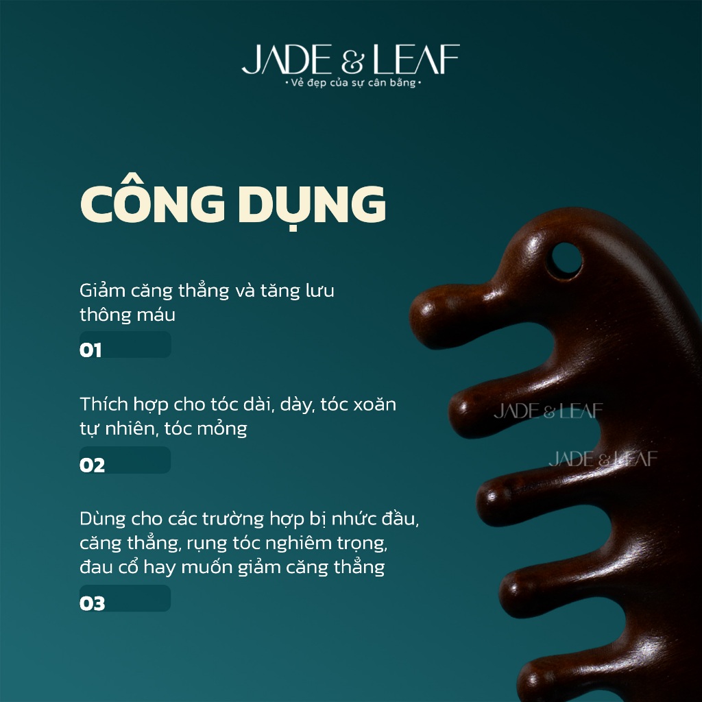 Lược Gỗ Đàn Hương Jade&Leaf Cao Cấp, Massage Da Đầu Chải Tóc Giảm Đau Đầu Thư Giãn Thông Kinh Mạch