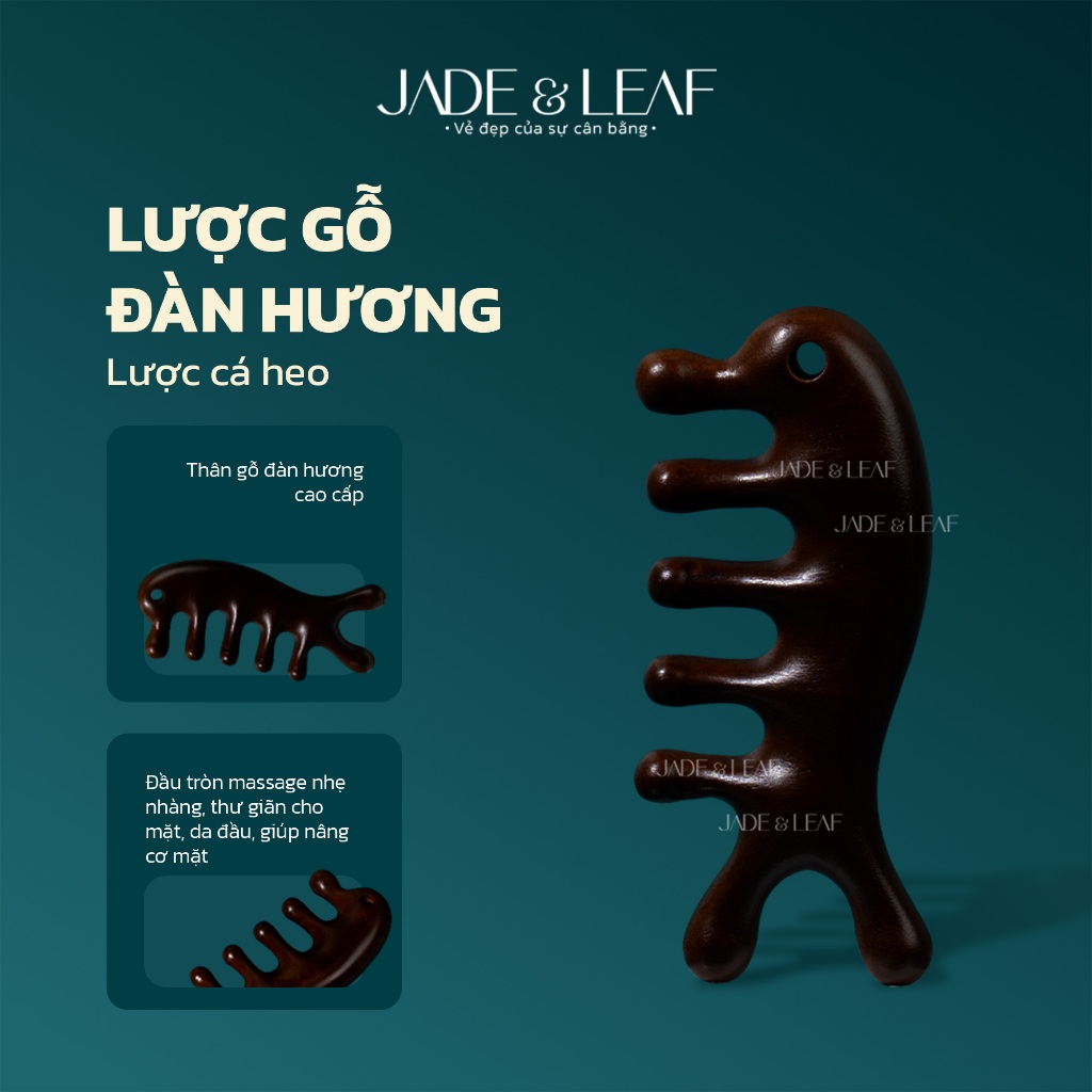 Lược Gỗ Đàn Hương Jade&Leaf Cao Cấp, Massage Da Đầu Chải Tóc Giảm Đau Đầu Thư Giãn Thông Kinh Mạch
