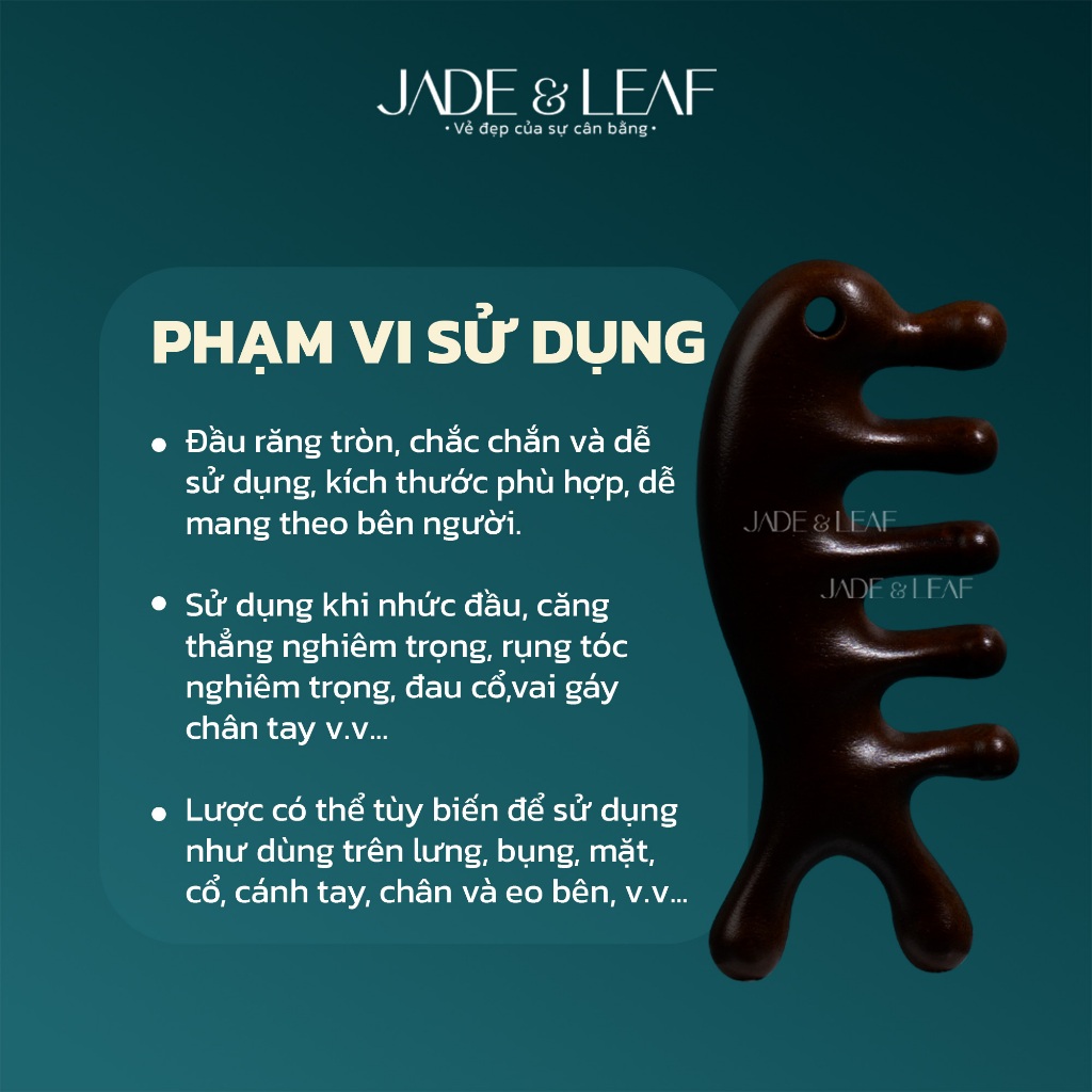 Lược Gỗ Đàn Hương Jade&Leaf Cao Cấp, Massage Da Đầu Chải Tóc Giảm Đau Đầu Thư Giãn Thông Kinh Mạch
