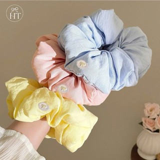 Scrunchies buộc tóc nơ tiểu thư phong cách Hàn Quốc vintage mẫu trơn to bồng bềnh