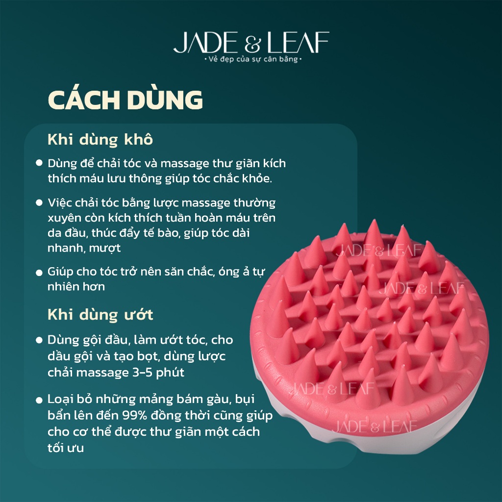 Lược Gội Đầu Silicon Jade&Leaf Cao Cấp, Chải Và Massage Đầu Giảm Gàu Bết Tóc Gãy Rụng Bảo Vệ Da Đầu
