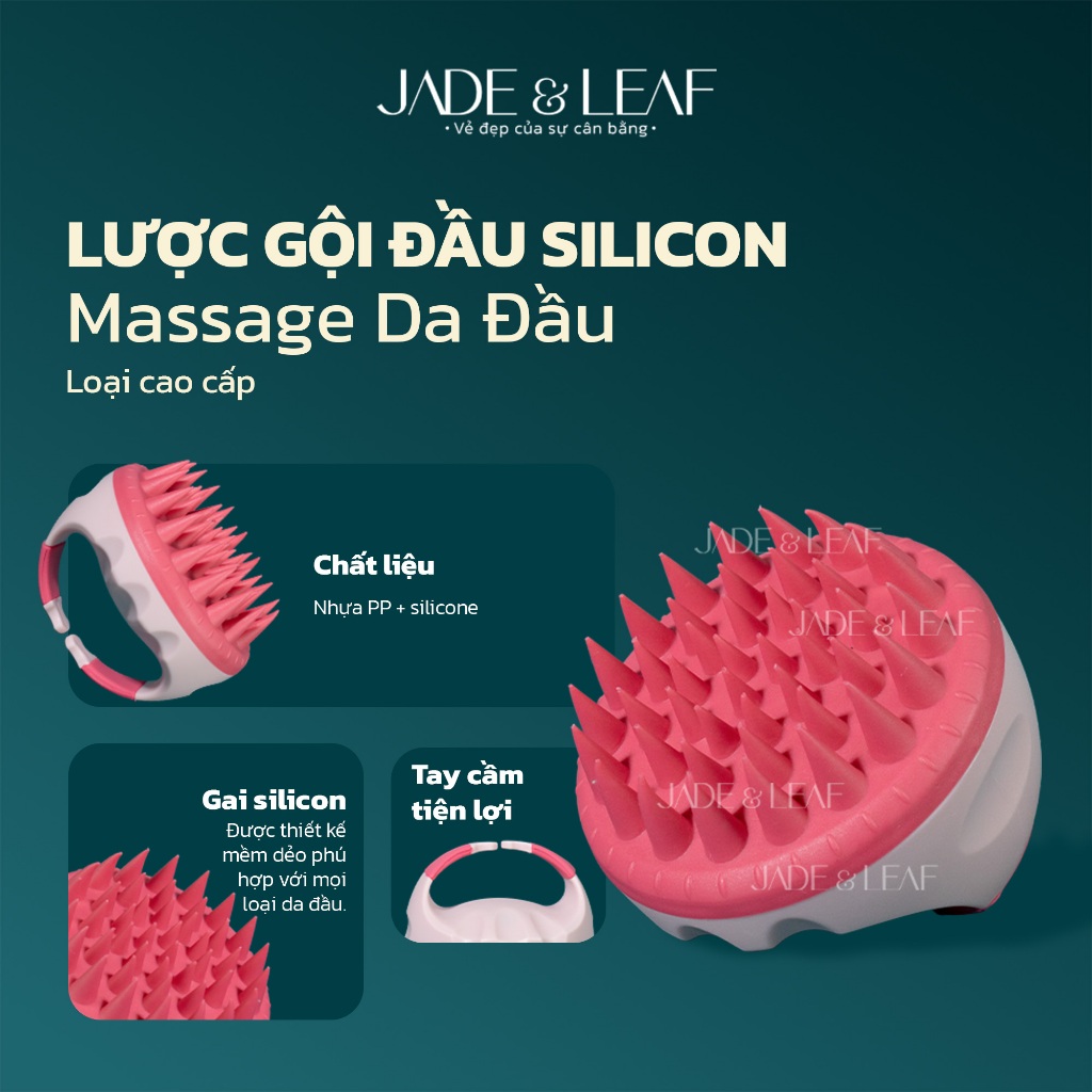 Lược Gội Đầu Silicon Jade&Leaf Cao Cấp, Chải Và Massage Đầu Giảm Gàu Bết Tóc Gãy Rụng Bảo Vệ Da Đầu