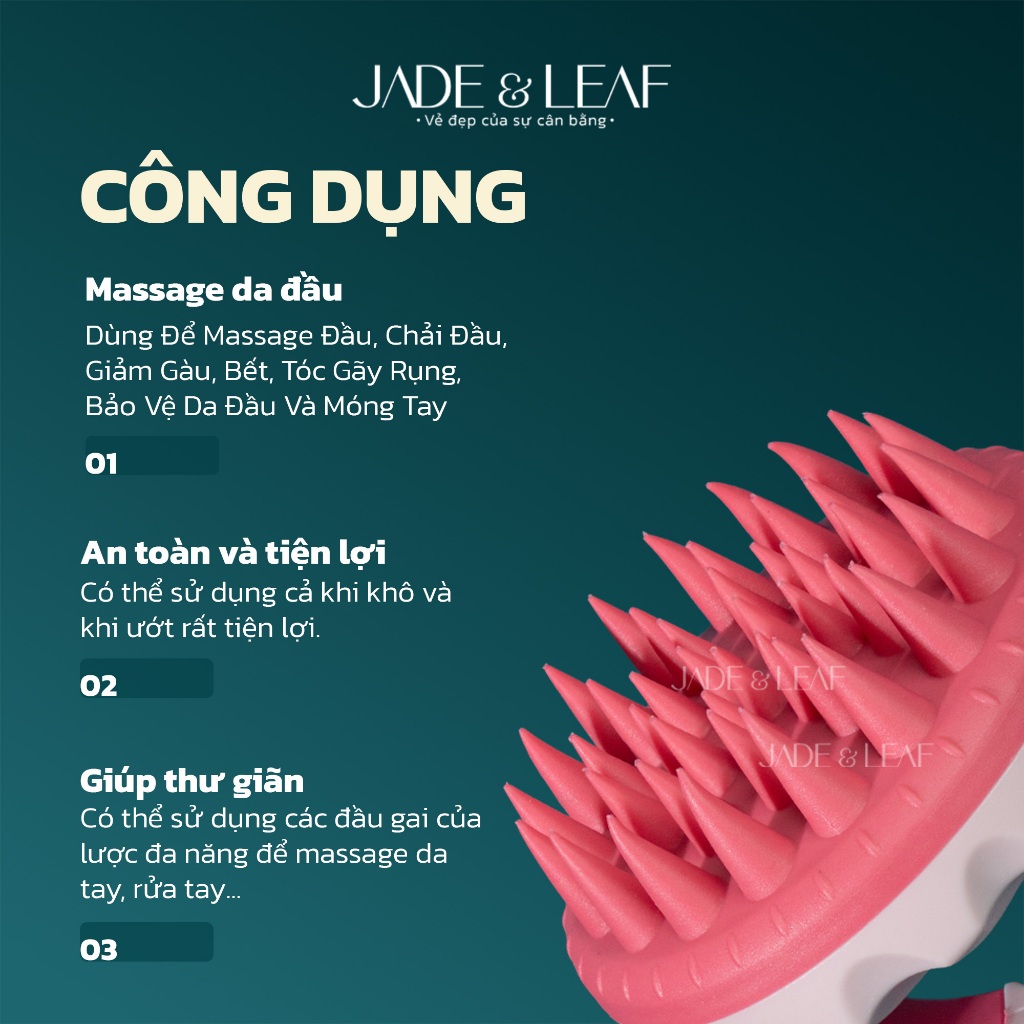 Lược Gội Đầu Silicon Jade&Leaf Cao Cấp, Chải Và Massage Đầu Giảm Gàu Bết Tóc Gãy Rụng Bảo Vệ Da Đầu