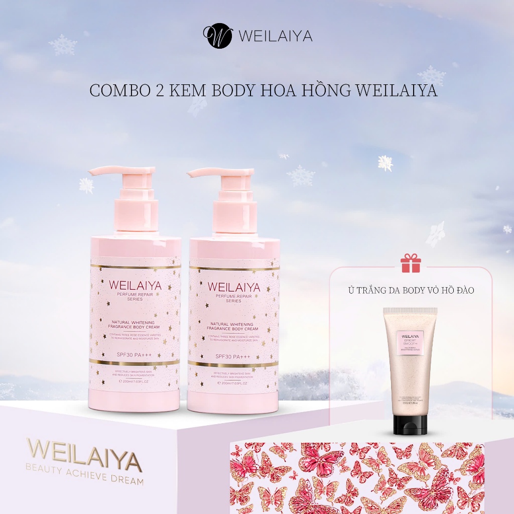 Combo Sữa tắm trắng da Niacinamide Weilaiya, kem body, Lotion dưỡng thể trắng da body hoa trà