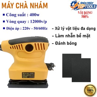 Toptools Máy chà nhám gỗ vuông 400W, tốc độ 12000v/p, đĩa 100x110mm, nhỏ gọn, an toàn, tiết kiệm điện. Tặng 2 miếng nhám