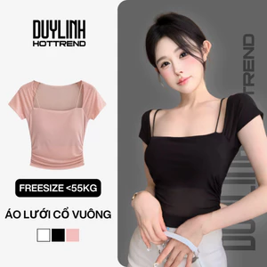 Áo lưới nữ tay ngắn GenY phối dây mặc được 2 kiểu trễ vai màu hồng pastel áo kiểu nữ ôm body DL08A