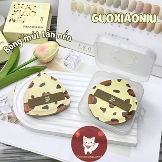 [GUOXIAONIU] Bông Mút Tán Nền Guoxiaoniu Họa Tiết Da Beo Vàng Kèm Hộp Tiện Lợi