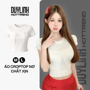 Áo croptop phối nơ DuyLinh áo thun nữ màu trắng ôm body tôn dáng vải cotton dày dặn co giãn DL40TN