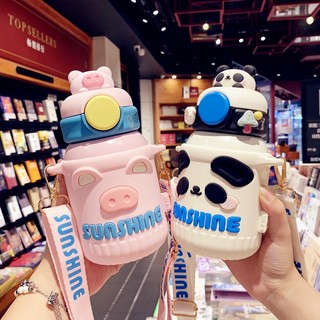 ( giảm 50% xả kho ) ) Bình giữ nhiệt hoạt hình kèm ống hút silicon  inox 316 có dây đeo 550ml