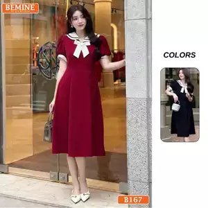 Đầm thiết kế BEMINE cổ thủy thủ phối nơ dáng chữ A phù hợp đi chơi-B167
