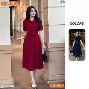 Đầm thiết kế BEMINE cổ sen đính đá tùng xếp ly phù hợp đi tiệc-B144