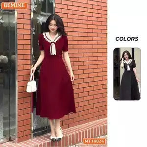Đầm thiết kế BEMINE cổ cavat viền ren dáng chữ A phù hợp đi làm, đi chơi-MT10024