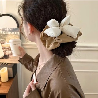 Scrunchies cột tóc nữ đính nơ xốp trơn phong cách kẹo ngọt trendy