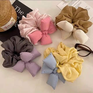 Scrunchies cột tóc nữ đính nơ xốp trơn phong cách kẹo ngọt trendy
