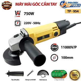 Toptools Máy mài góc cầm tay TP-954 công suất 750w, 11000v/p, lưỡi 100mm, lõi đồng...Tặng phụ kiện , mài, chà , cắt...
