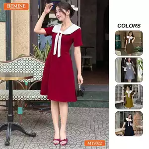 Đầm thiết kế cổ nơ tùng chữ A BEMINE MT9022
