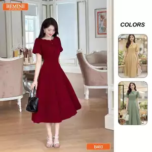 Đầm thiết kế BEMINE cổ thuyền kiểu gợn sóng đính nơ dáng chữ A phù hợp đi làm, đi chơi-B403
