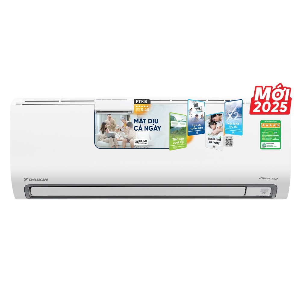 [MIỄN PHÍ LẮP ĐẶT 1TR3] Máy Lạnh Daikin Inverter 1 chiều FTKB25ZVMV 1HP 9000BTU - Model 2025