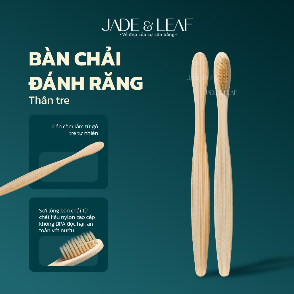 Bàn Chải Đánh Răng Thân Tre Jade&Leaf Cao Cấp, Lông Mềm Bảo Vệ Nướu Chất Liệu Gỗ Tre Thiên Nhiên