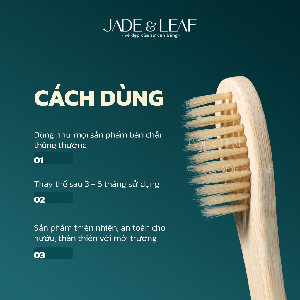 Bàn Chải Đánh Răng Thân Tre Jade&Leaf Cao Cấp, Lông Mềm Bảo Vệ Nướu Chất Liệu Gỗ Tre Thiên Nhiên