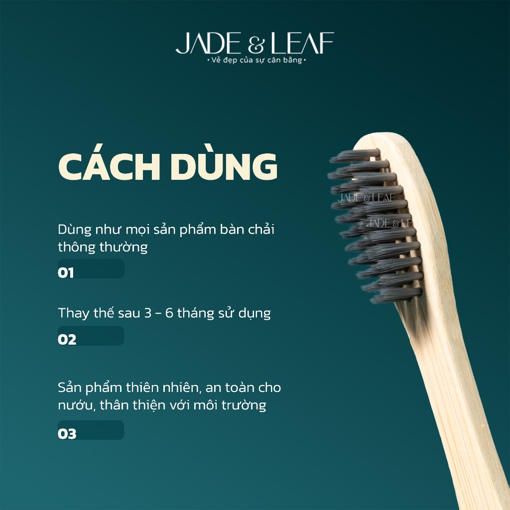 Bàn Chải Đánh Răng Jade&Leaf Thân Tre Lông Chải Đen, Thân Gỗ Bamboo Lông Mềm Bảo Vệ Nướu An Toàn