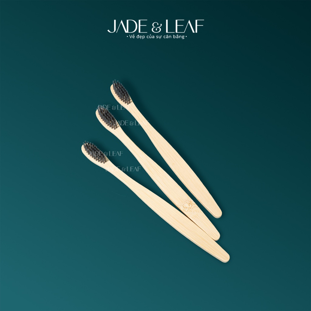 Bàn Chải Đánh Răng Jade&Leaf Thân Tre Lông Chải Đen, Thân Gỗ Bamboo Lông Mềm Bảo Vệ Nướu An Toàn
