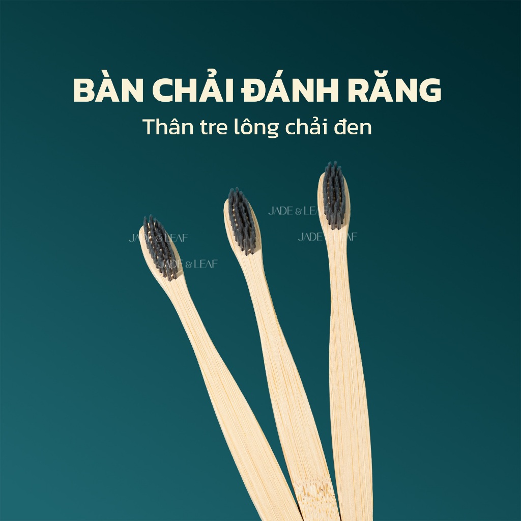 Bàn Chải Đánh Răng Jade&Leaf Thân Tre Lông Chải Đen, Thân Gỗ Bamboo Lông Mềm Bảo Vệ Nướu An Toàn