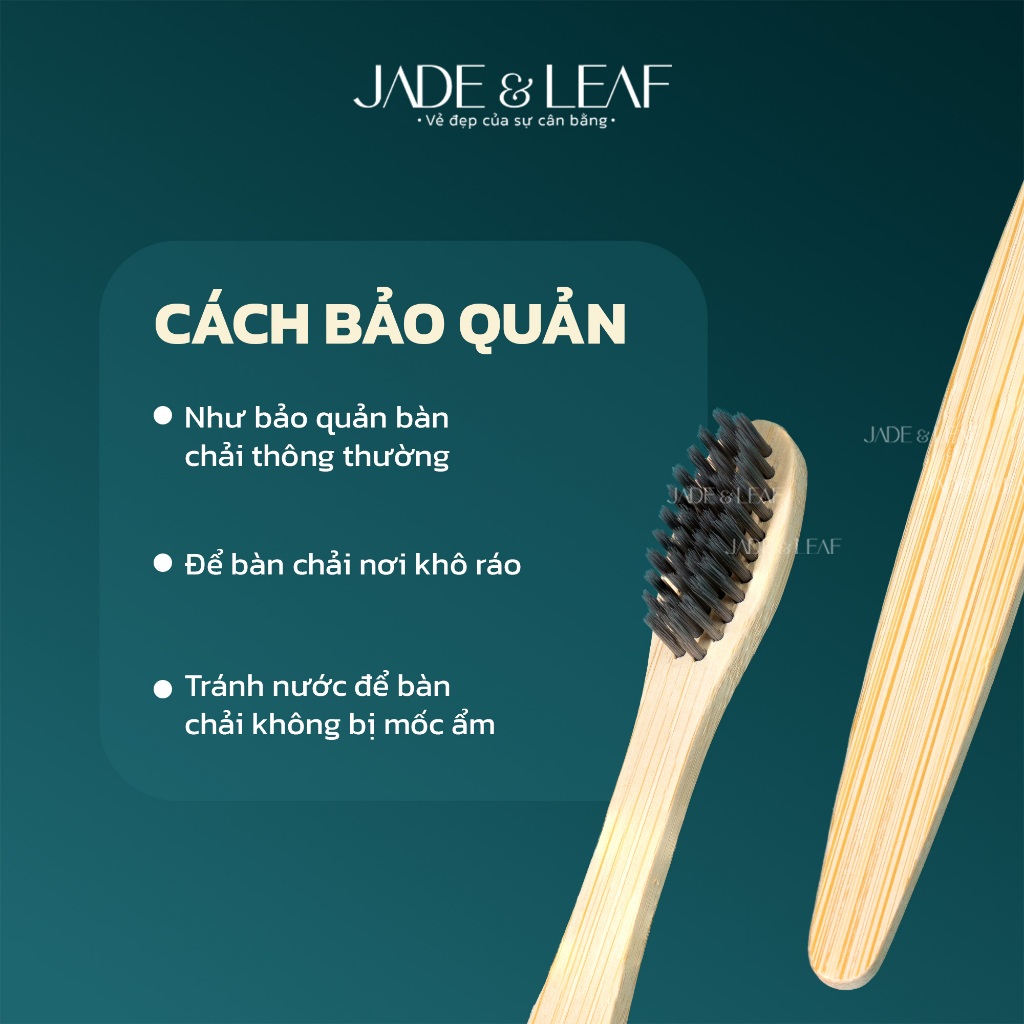 Bàn Chải Đánh Răng Jade&Leaf Thân Tre Lông Chải Đen, Thân Gỗ Bamboo Lông Mềm Bảo Vệ Nướu An Toàn