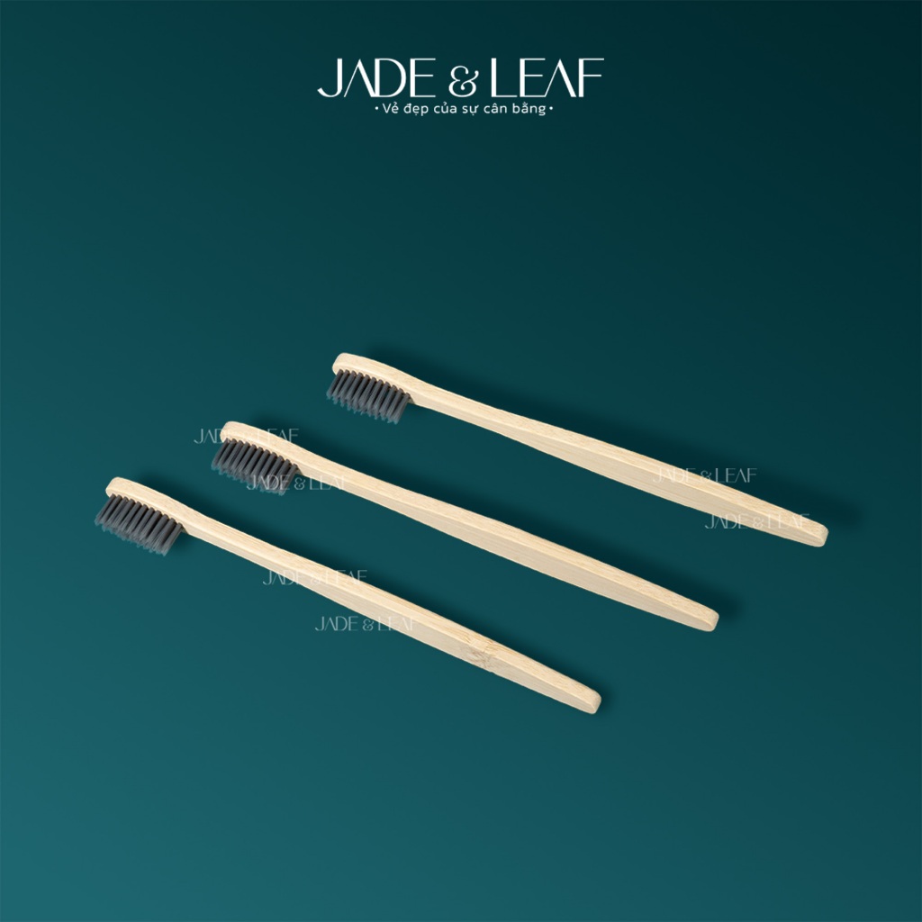 Bàn Chải Đánh Răng Jade&Leaf Thân Tre Lông Chải Đen, Thân Gỗ Bamboo Lông Mềm Bảo Vệ Nướu An Toàn