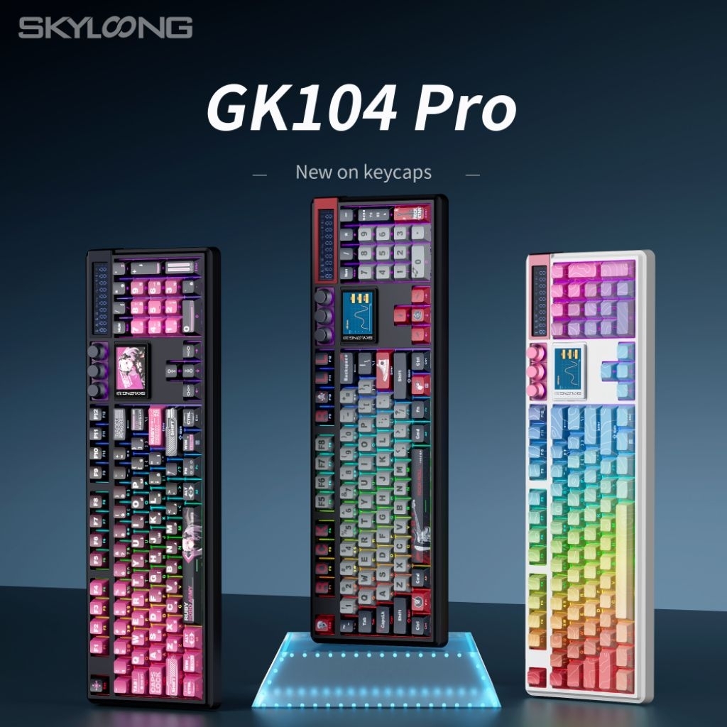 (Sẵn hàng) Bàn phím cơ Fullsize Skyloong Gk104, Gk87 pro tích hợp màn hình, núm siêu đỉnh, độ trễ không dây thấp