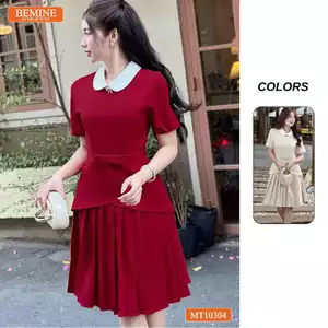Đầm thiết kế BEMINE cổ sen vạt kiểu dáng chữ A tùng váy xếp ly phù hợp đi làm-MT10304