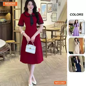 Đầm thiết kế BEMINE cổ đức phối cavat kiểu dáng chữ A phù hợp đi làm-MT11065