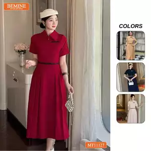 Đầm thiết kế BEMINE cổ đức khóa kéo trước dáng chữ A phù hợp đi làm-MT11127