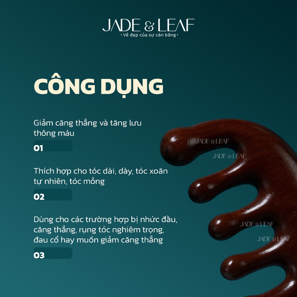 Lược Gỗ Đàn Hương Jade&Leaf Cao Cấp, Massage Da Đầu, Chải Tóc Thư Giãn, Giảm Đau Đầu